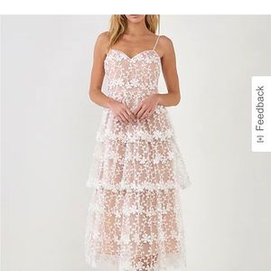 Express Endless Rose Crochet Layered Mini Dress - white, size small NWT
